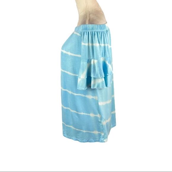 Simply Southern Blue And White Short Sleeves With Ruffles Tie Dye Top, Size M - Picture 2 of 5